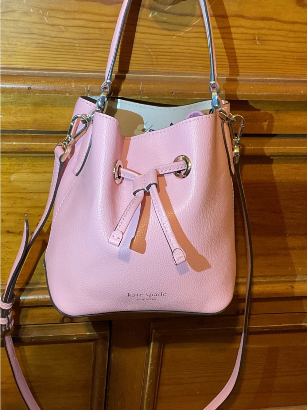 kate spade Pink Pebbled Leather Drawstring Bucket Shoulder Bag